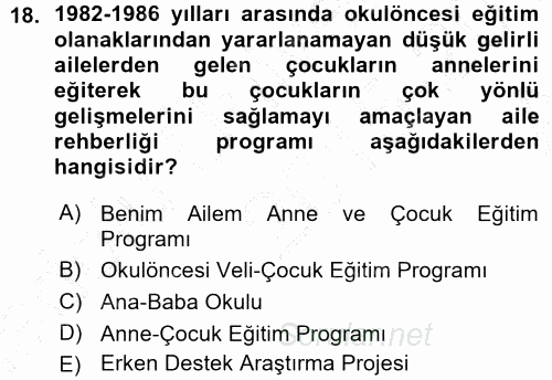 Anne Baba Eğitimi 2015 - 2016 Ara Sınavı 18.Soru