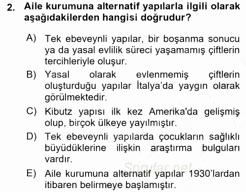 Anne Baba Eğitimi 2015 - 2016 Ara Sınavı 2.Soru