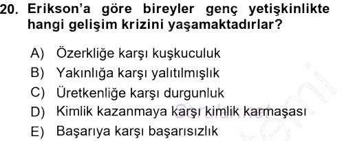 Anne Baba Eğitimi 2015 - 2016 Ara Sınavı 20.Soru