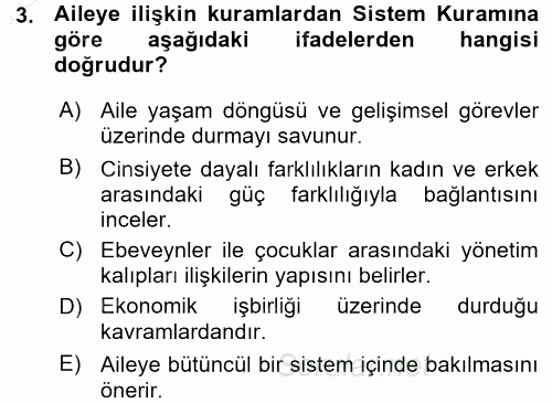 Anne Baba Eğitimi 2015 - 2016 Ara Sınavı 3.Soru