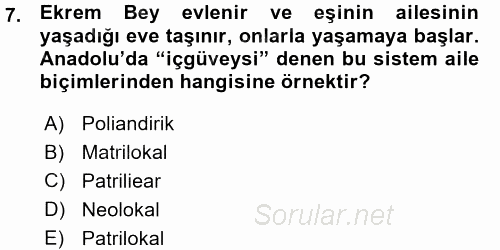 Anne Baba Eğitimi 2015 - 2016 Ara Sınavı 7.Soru