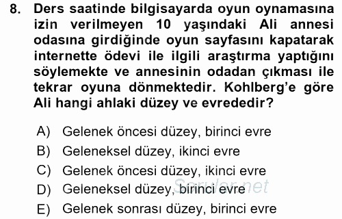 Anne Baba Eğitimi 2015 - 2016 Ara Sınavı 8.Soru