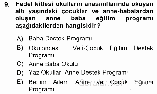 Anne Baba Eğitimi 2015 - 2016 Ara Sınavı 9.Soru