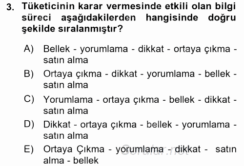 Tüketim Bilinci ve Bilinçli Tüketici 2017 - 2018 Dönem Sonu Sınavı 3.Soru