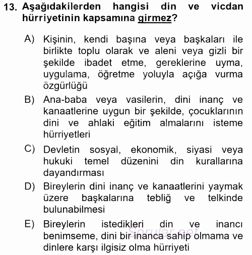 İnsan Hakları Ve Kamu Özgürlükleri 2016 - 2017 Dönem Sonu Sınavı 13.Soru