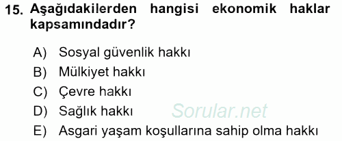İnsan Hakları Ve Kamu Özgürlükleri 2016 - 2017 Dönem Sonu Sınavı 15.Soru