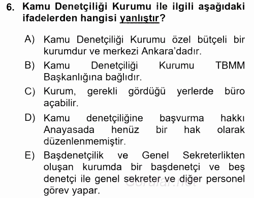 İnsan Hakları Ve Kamu Özgürlükleri 2016 - 2017 Dönem Sonu Sınavı 6.Soru