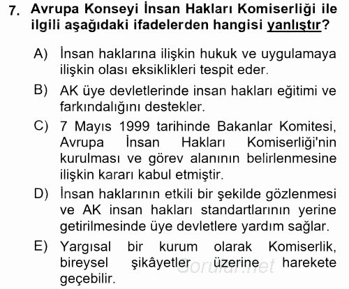 İnsan Hakları Ve Kamu Özgürlükleri 2016 - 2017 Dönem Sonu Sınavı 7.Soru