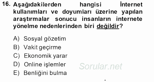 İletişim Kuramları 2013 - 2014 Ara Sınavı 16.Soru