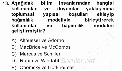 İletişim Kuramları 2013 - 2014 Ara Sınavı 18.Soru