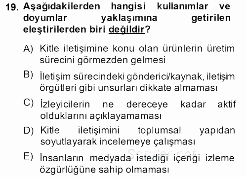 İletişim Kuramları 2013 - 2014 Ara Sınavı 19.Soru