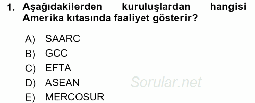 Uluslararası Ekonomik Kuruluşlar 2016 - 2017 Dönem Sonu Sınavı 1.Soru