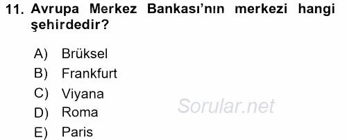 Uluslararası Ekonomik Kuruluşlar 2016 - 2017 Dönem Sonu Sınavı 11.Soru