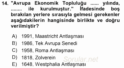 Uluslararası Ekonomik Kuruluşlar 2016 - 2017 Dönem Sonu Sınavı 14.Soru
