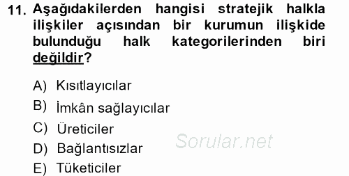 Halkla İlişkiler Yönetimi 2014 - 2015 Tek Ders Sınavı 11.Soru