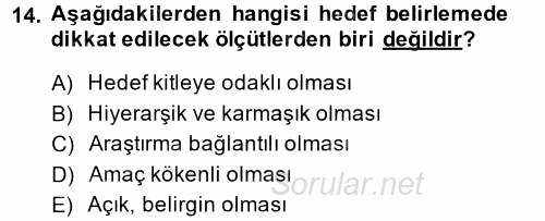 Halkla İlişkiler Yönetimi 2014 - 2015 Tek Ders Sınavı 14.Soru