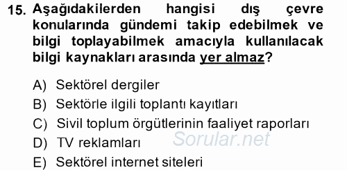 Halkla İlişkiler Yönetimi 2014 - 2015 Tek Ders Sınavı 15.Soru