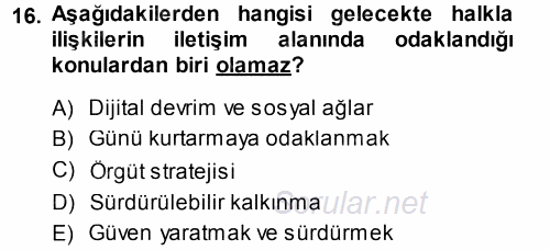 Halkla İlişkiler Yönetimi 2014 - 2015 Tek Ders Sınavı 16.Soru