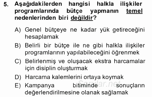 Halkla İlişkiler Yönetimi 2014 - 2015 Tek Ders Sınavı 5.Soru