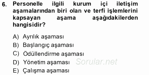 Halkla İlişkiler Yönetimi 2014 - 2015 Tek Ders Sınavı 6.Soru