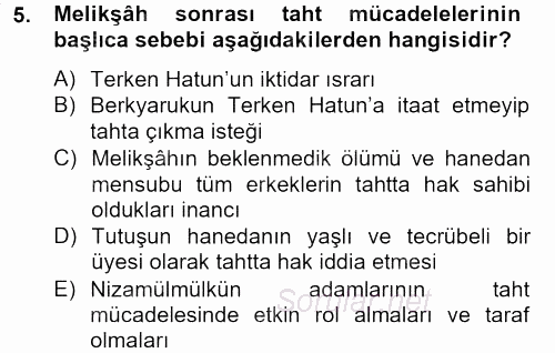 Büyük Selçuklu Tarihi 2012 - 2013 Dönem Sonu Sınavı 5.Soru