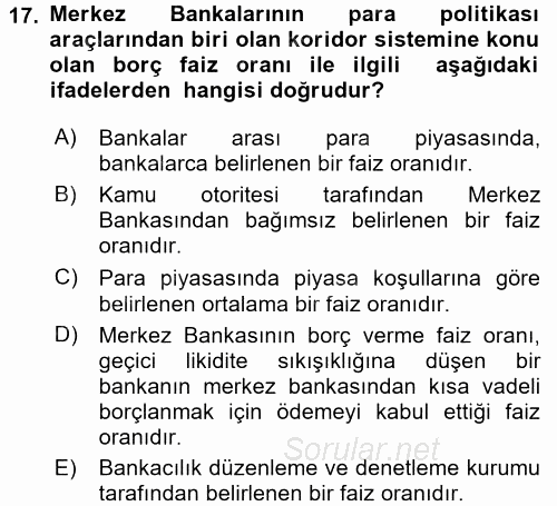 Para ve Banka 2017 - 2018 Dönem Sonu Sınavı 17.Soru