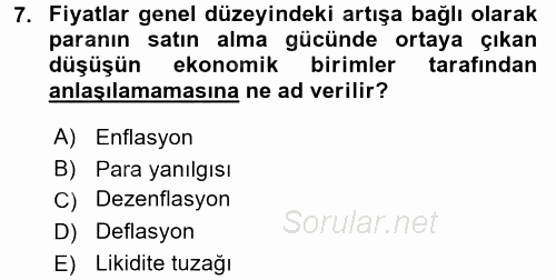 Para ve Banka 2017 - 2018 Dönem Sonu Sınavı 7.Soru