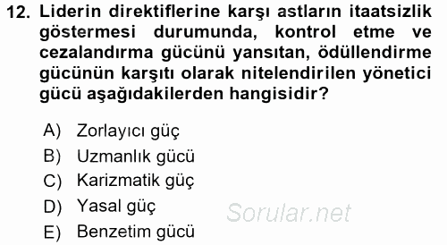 İş Etiği 2015 - 2016 Dönem Sonu Sınavı 12.Soru