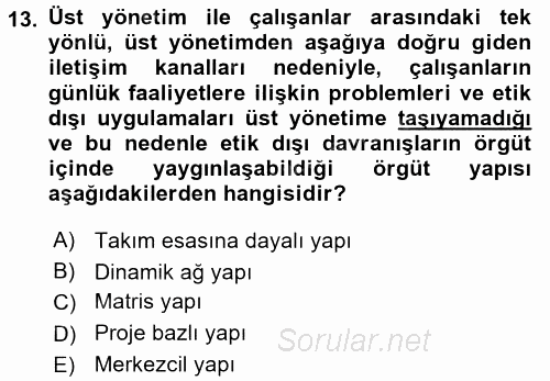 İş Etiği 2015 - 2016 Dönem Sonu Sınavı 13.Soru