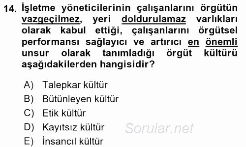 İş Etiği 2015 - 2016 Dönem Sonu Sınavı 14.Soru