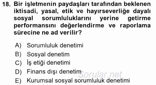 İş Etiği 2015 - 2016 Dönem Sonu Sınavı 18.Soru