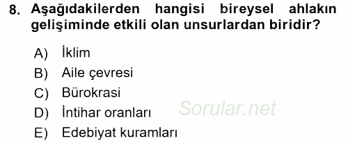 İş Etiği 2015 - 2016 Dönem Sonu Sınavı 8.Soru