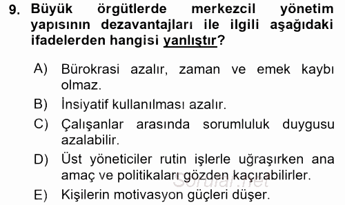 İş Etiği 2015 - 2016 Dönem Sonu Sınavı 9.Soru