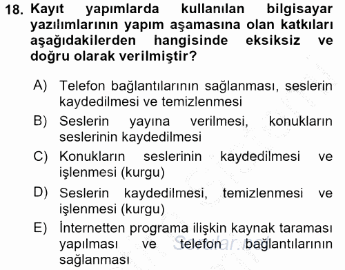 Radyo ve Televizyon Stüdyoları 2016 - 2017 Ara Sınavı 18.Soru