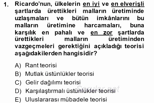İktisadi Düşünceler Tarihi 2014 - 2015 Ara Sınavı 1.Soru