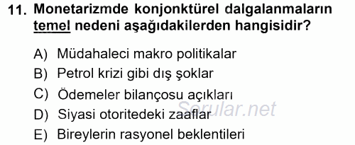 İktisadi Düşünceler Tarihi 2014 - 2015 Ara Sınavı 11.Soru