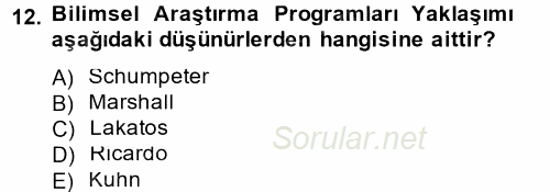 İktisadi Düşünceler Tarihi 2014 - 2015 Ara Sınavı 12.Soru