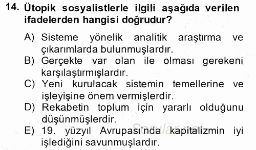 İktisadi Düşünceler Tarihi 2014 - 2015 Ara Sınavı 14.Soru