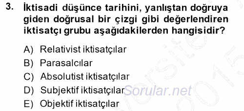 İktisadi Düşünceler Tarihi 2014 - 2015 Ara Sınavı 3.Soru