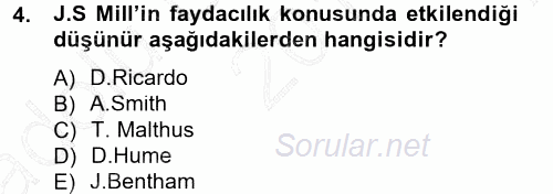İktisadi Düşünceler Tarihi 2014 - 2015 Ara Sınavı 4.Soru