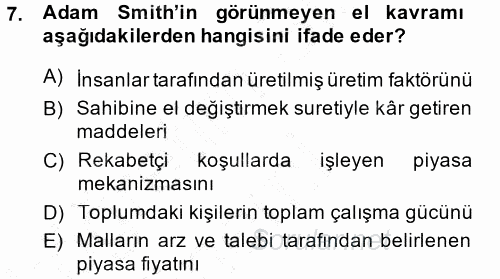 İktisadi Düşünceler Tarihi 2014 - 2015 Ara Sınavı 7.Soru