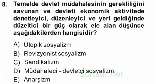İktisadi Düşünceler Tarihi 2014 - 2015 Ara Sınavı 8.Soru