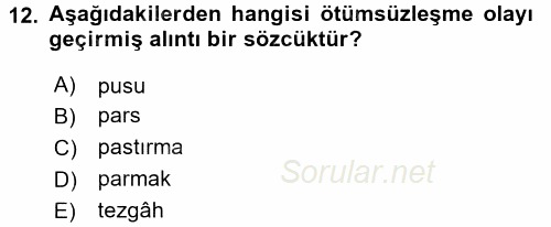 Türkçe Ses Bilgisi 2016 - 2017 Dönem Sonu Sınavı 12.Soru