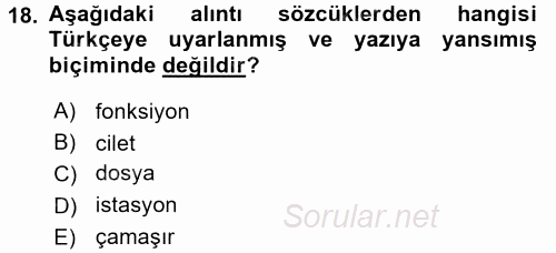 Türkçe Ses Bilgisi 2016 - 2017 Dönem Sonu Sınavı 18.Soru