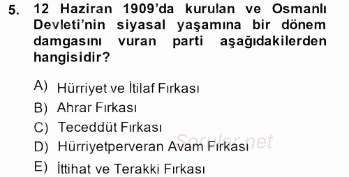 Türkiye Cumhuriyeti Siyasî Tarihi 2014 - 2015 Ara Sınavı 5.Soru