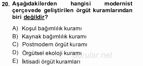 Örgüt Kuramı 2013 - 2014 Tek Ders Sınavı 20.Soru