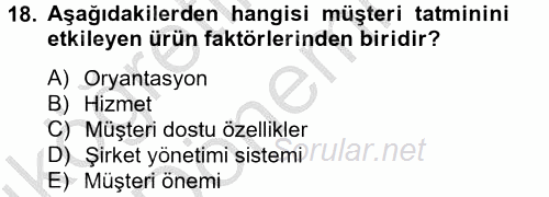 Müşteri İlişkileri Yönetimi 2012 - 2013 Ara Sınavı 18.Soru