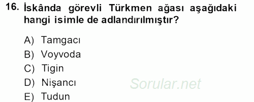 Osmanlı´da İskan ve Göç 2013 - 2014 Ara Sınavı 16.Soru