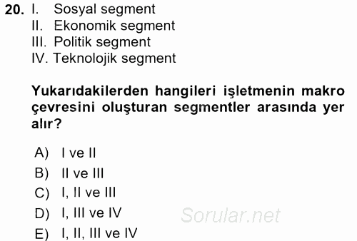 Stratejik Yönetim 2 2017 - 2018 3 Ders Sınavı 20.Soru