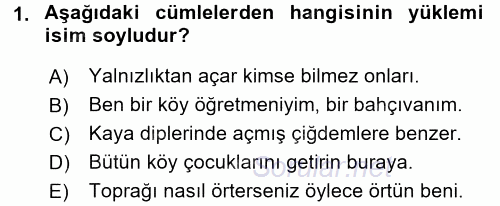 Türkçe Cümle Bilgisi 2 2015 - 2016 Dönem Sonu Sınavı 1.Soru